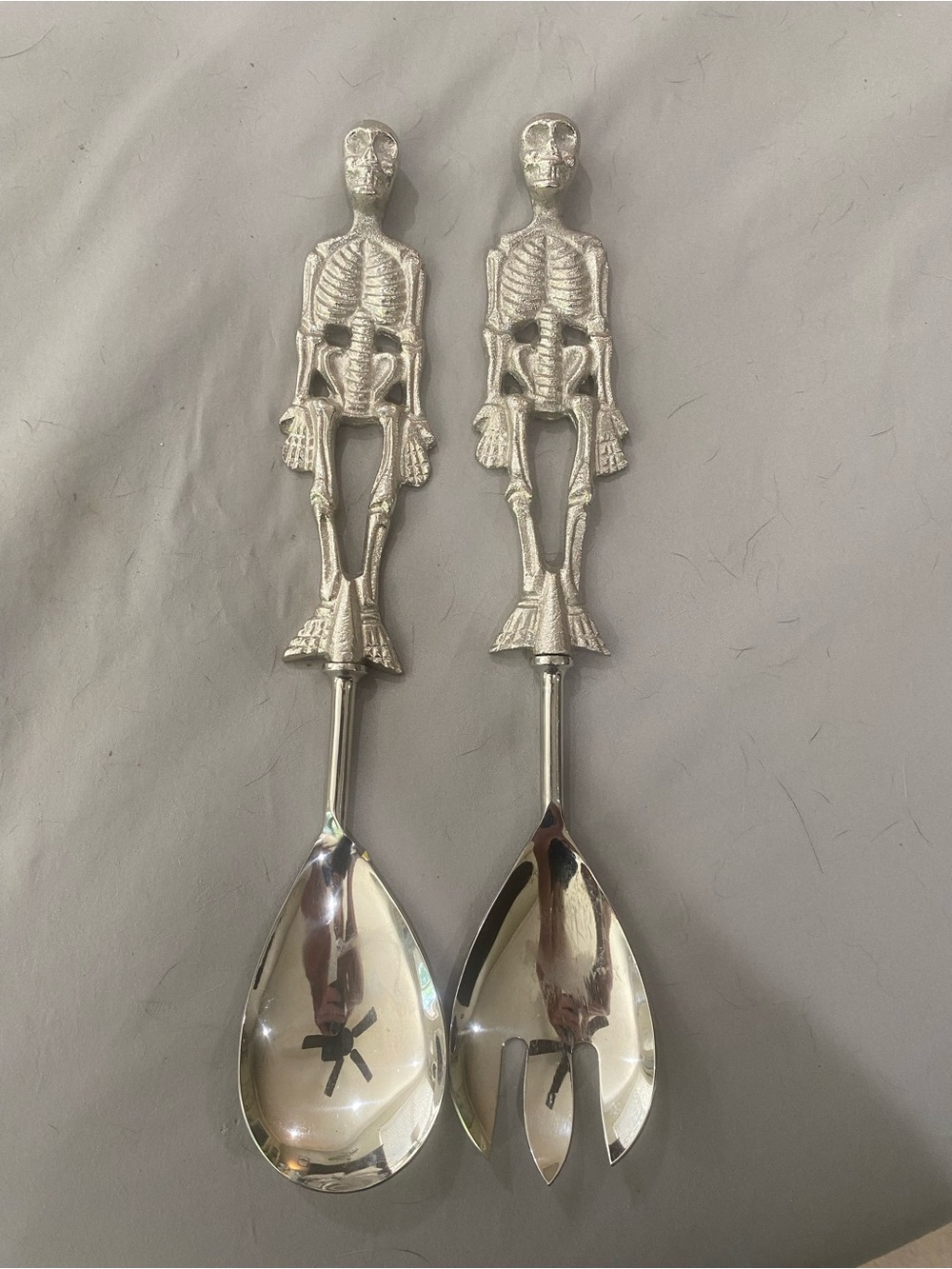 Silver Skeleton Handle Salad Serving Spoon and Fork Set -